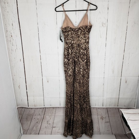 New Aqua Deco Sequin Evening Gown Prom Dress - Picture 5 of 8